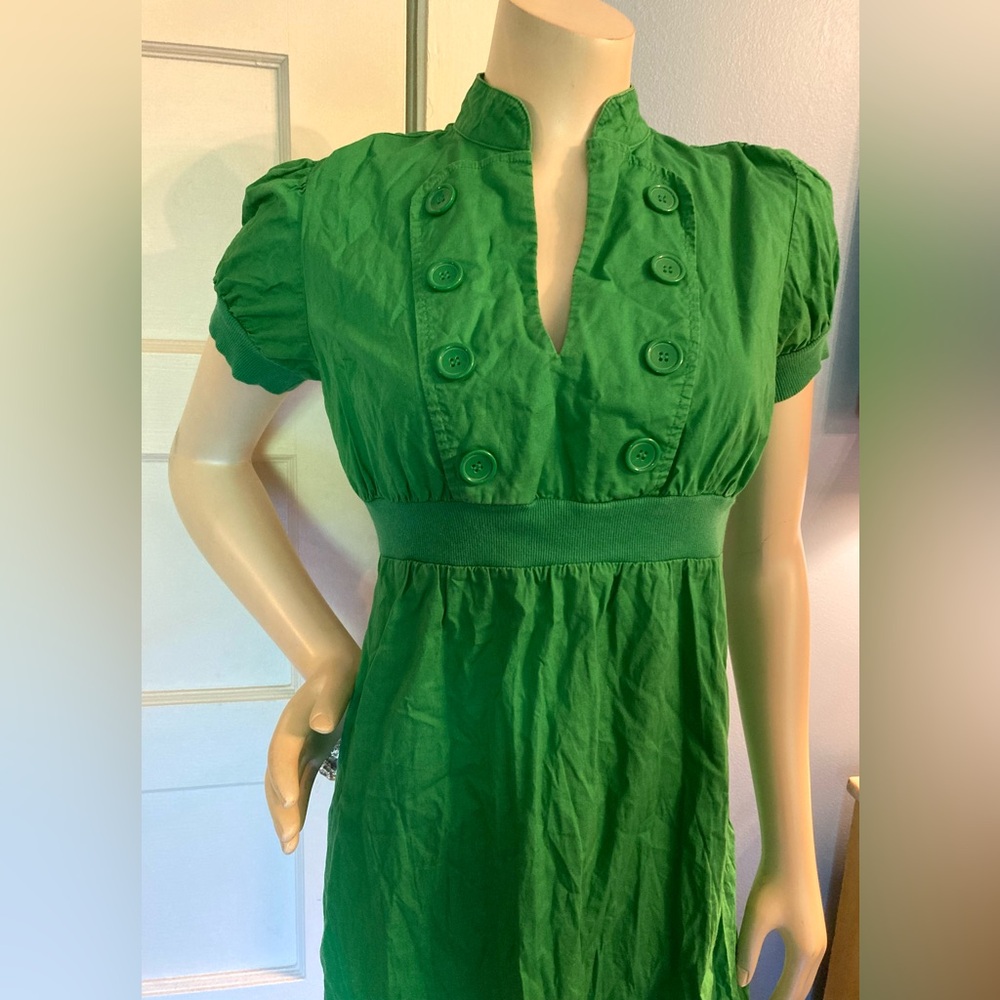 💚Green Puffy Sleeved Vintage Style BeBop Cotton Dress, size Medium